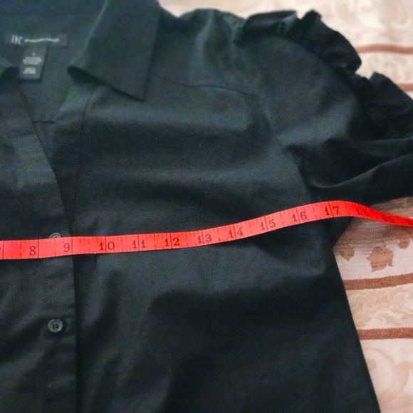 INC International Concepts Coreseted Back and Ruffles on Sleeves EUC  L BLK - Picture 6 of 9